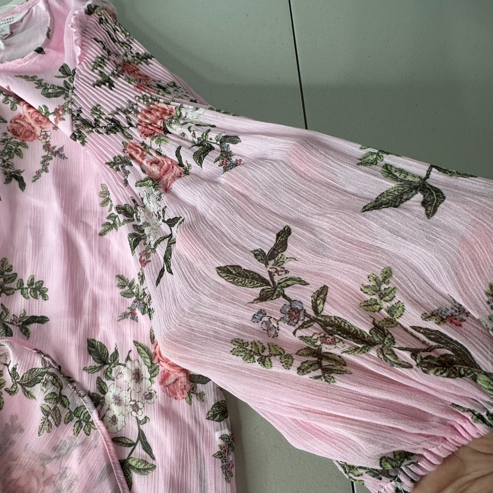Lauren Conrad Flowy Popover Blouse Pink Floral‎ Easter Spring Large - Picture 4 of 14